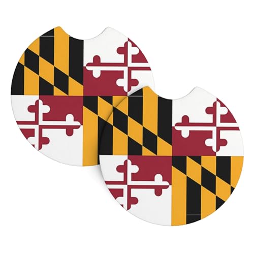 Paquete de 2 posavasos de coche con diseño de bandera de Maryland, posavasos para bebidas, adecuados para portavasos de coche