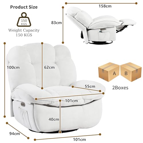 LONXIU Sillón Relax Reclinable Eléctrico con Calefacción, Puertos de Carga USB-A y USB-C para Dormitorio, Salón, Estudio - Blanco - imagen 2