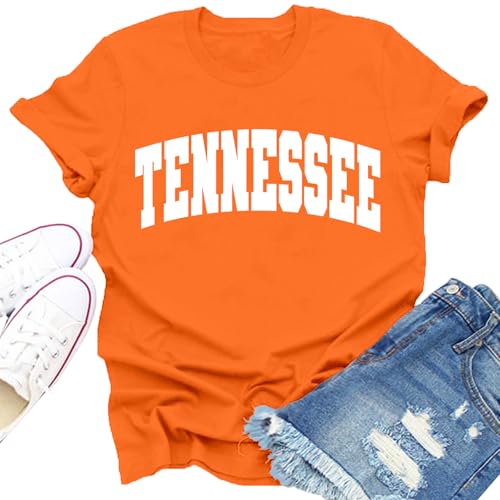 Dabon Womens Tennessee Shirt Orange Checkerboard Volunteers T-Shirt Football Game Day State Pride Tee Tops