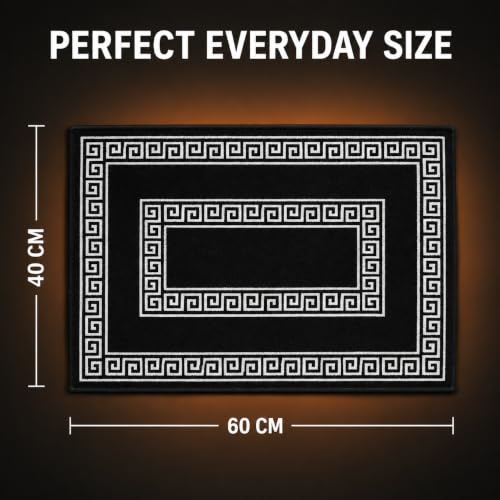 Image of Matz&More Greek Double Line Floor Mat | 40x60 CM | Black White | Nylon Tufted Gel Baking Anti-Slip | Doormat for Home Entrance, Kitchen & Bedroom