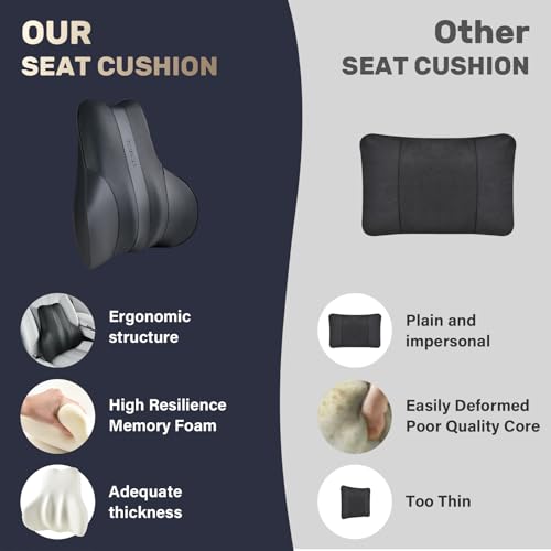 Image of Coverado Lumbar Support Pillow for Car, Ergonomic Memory Foam Back Pillow for Office Chair, Back Cushion for Back Pain Relief, PU Leather Car Lumbar Support for Driving Seat - Black