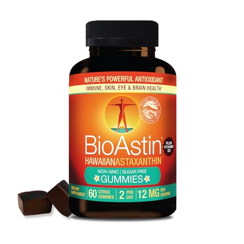 Nutrex Hawaii BioAstin Hawaiian Astaxanthin - 12mg 60 Gummies - Farm-Direct Premium Antioxidant Supplement to Support Eye Skin Joint & Immune System Health - Non-GMO & Gluten-Free