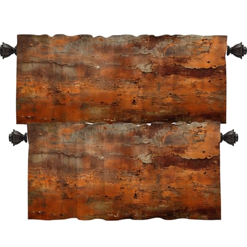 Shrahala Rusty Surface - Cenefas de cocina, textura de pintura pelada, media ventana, tratamiento de ventana, cortina de poliéster multicapa para sala de estar, baño, paquete de 2, 52 x 16 pulgadas