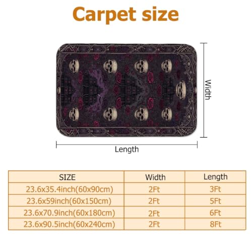 Alfombra de pasillo de calavera rosa embrujada rectangular negra 3