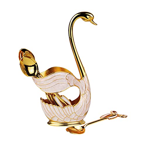 Dessert Coffee Spoons Set, Swan Metal Coffee Spoon Holder with 6PCS Spoons, Cafe Bar Spoon Kit for Coffee Fruit Dessert Sugar Ice Cream Stirring Mixing Cake Tea