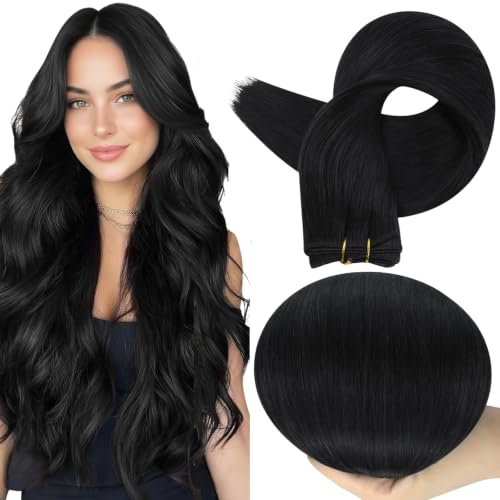 Full Shine Weft Hair Extensions Black Human Hair Bundles, 18 Inch 105G