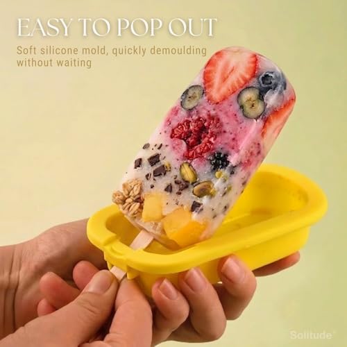 Image of Solitude 4 Pcs Oval Silicone Kulfi & Ice Candy Moulds with Sticks | Popsicle & Ice Cream Maker Mold for Kids | Reusable BPA-Free DIY Popsicle Molds for Juice, Yogurt & Fruit Treats