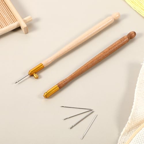 Image of 2 Pcs Tambour Hooks Kit Embroidery Crochet Hook Wood Handle Tambour Embroidery Kit French Drum Hooks with 6 Needles Tambour Hook Latch Beaded Needle for Embroidery Sequin Beading Knitting DIY Sewing