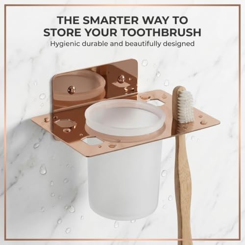 Image of Plantex (Primax) Stainless Steel Tumbler Holder /Tooth Brush Holder /Stand for Bathroom /Bathroom Accessories - Wall Mount (Rose Gold)