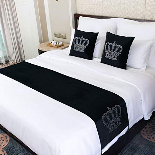 JK Home Samt-Läufer mit Heißbohrung, Krone, Bettläufer, Schal für Schlafzimmer, Hotel, Hochzeit, schwarz, 45 x 240 cm - Image 3