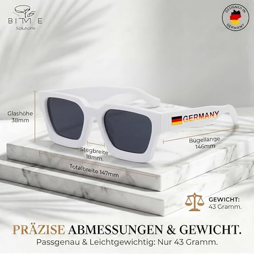 Retro Sonnenbrille Herren & Damen – Vintage Sonnenbrille mit UV400 Schutz – Eckige Unisex Sonnenbrille im 90er Jahre Style inkl. Etui Schwarz