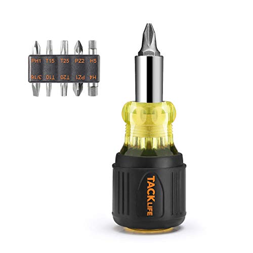 TACKLIFE Screwdrivers 12-in-1 Stubby Screwdriver & 2 Nut Driver Tight Spaces Interchangeable Multi-bit
