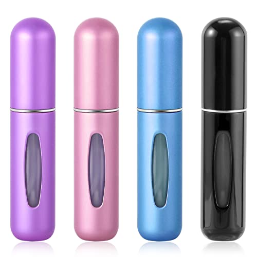 4 Pcs Perfume Spray Bottle, 5ml Travel Perfume Atomiser Bottles Fragrance Atomiser Portable Refillable Bottle for Women Men (Pink, Blue, Purple, Black)2