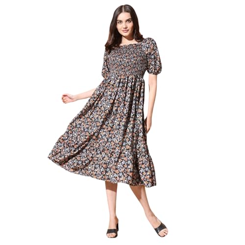 Image of Femvy Women's Polyester Fit and Flare Knee-Length Dress