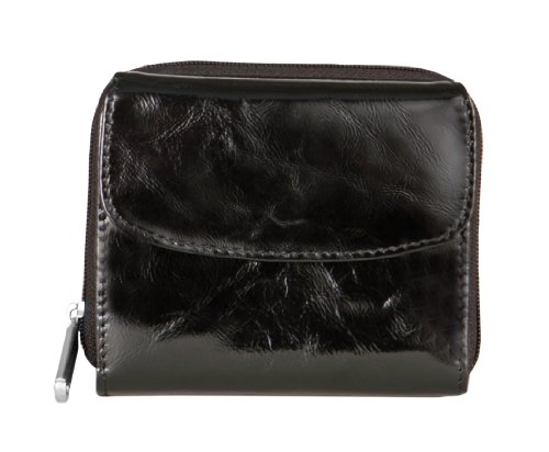 Travelon Luggage Rfid Blocking Leather Tri Fold French Wallet, Black Patent, Small