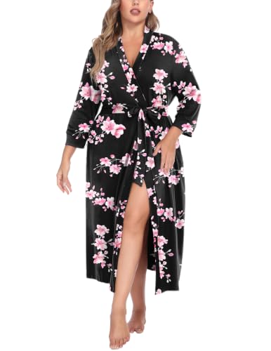 Image of IN'VOLAND Womens Plus Size Kimono Robes Long Knit Bathrobe Ladies Sleepwear