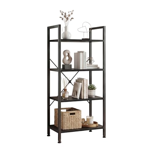 Image of DUMOS 4 Tiers Bookshelf, Classical Book Shelf, Tall Display Shelves in Living Room /Home /Office, Storage Organizer for CDs /Books /Movies, Freestanding Storage Decor Organizer, Black