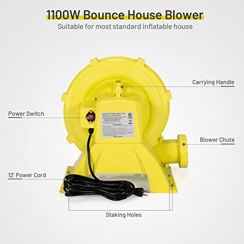 Costzon Air Blower, 1.5HP Blower for Bounce House, 1100W Pump Fan Commercial Inflatable Bouncer Blower, Perfect for Inflatable Bounce House, Jumper, Bouncy Castle, Air Blower for Inflatables