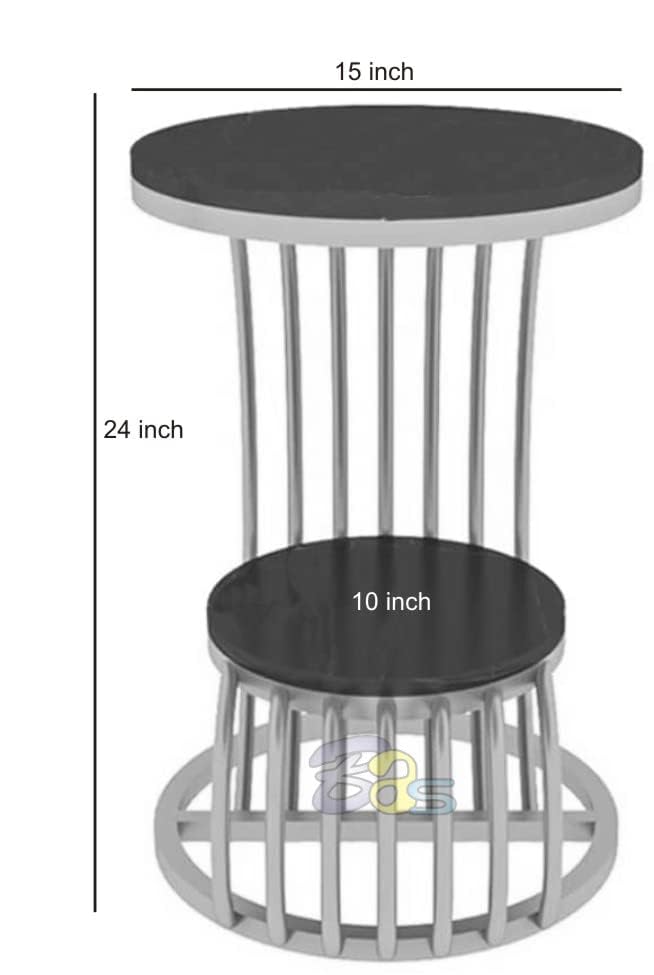 Image of End Table with Decorative Legs, in-Lay Top, Home Decor Accent Furniture -Tier Metal Coffee Table with Open Storage Shelf for Living Room (Black White)
