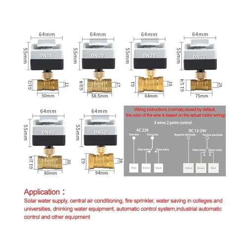 Válvula de bola motorizada DN50 DC12V de 2 vías con interruptor manual de latón 5