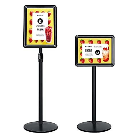 Mutualsign Heavy Duty Sign Holder Poster Stand, 8.5"x 11" Floor Standing Sign Holder Adjustable Pedestal Sign Stand with Cast Iron Base for Display/Advertisement.(Black) Cover