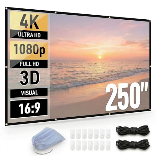 Image of Japard 250 inch Projector Screen Outdoor, 4K Full HD 3D 16:9 Canvas Material Double-Sided Projection, Foldable Portable, Wall Mount Hanging Extra Large for Home Outside Theater, Party