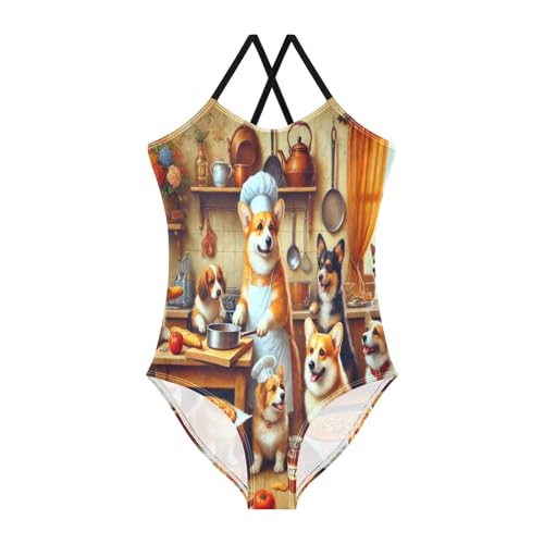 Dogs Kitchen Cooking Girls Swimsuit Bathing Suit Swimwear Summer Beach One Piece Swimsuits