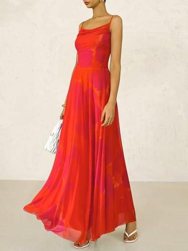 Image of BTFBM Women Summer Maxi Dresses Elegant Wedding Guest Dress | Cowl Neck,Spaghetti Strap,Mesh,Floral,A-Line,Flowy,Party,Cocktail,Homecoming,Graduation,Sundress,Prom,Beach Long Dresses