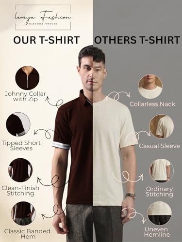 Image of Leriya Fashion T Shirt for Men | Polo T-Shirt for Man | Men's Half Zip Polo | Lightweight Breathable Summer Wear | Textured Knit Casual Stylish Tee | Short Sleeve Smart Casual Top for Man