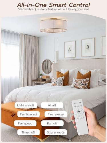 Image of Gold Flush Mount Ceiling Fans with Lights, 20 inch Caged Boho Ceiling Fan with Light and Remote, Bladeless with 6 Speeds for Bedroom, Nursery, Living Room