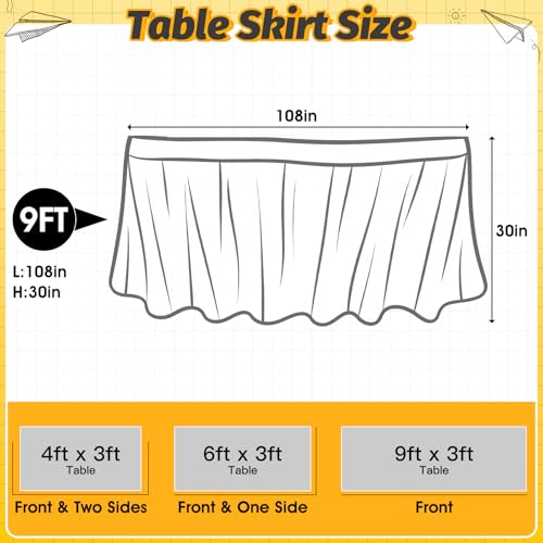 Image of 9FT Ruffle Black and White Table Skirt Teacher Desk Skirt for Composition Notebook Classroom Decor Rectangle Table Cloth Desk Cover for Back to School Party Supplies Dorm Office Bookcase Cabinet