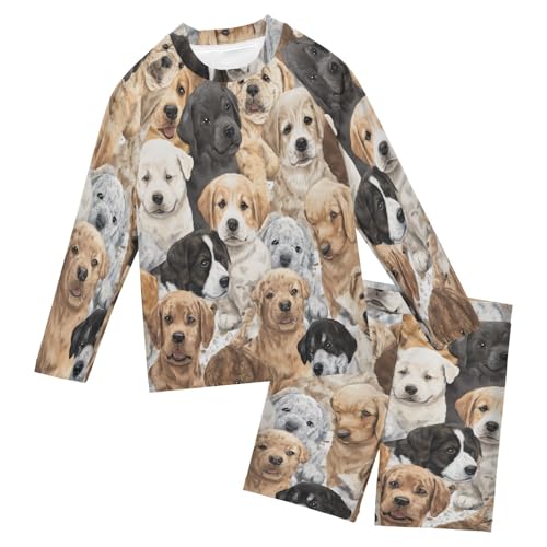 Cartoon Puppy Dog Boys Swimsuit Rash Guard Toddler Kids Long Sleeve Swim Shirt and Trunks Swimwear Set 3-10Y