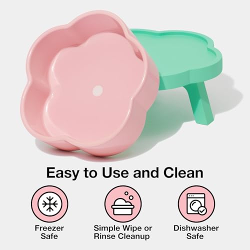 VETRESKA Elevated Dog Bowls Large, 64OZ Ceramic Raised Dog Bowl with Bamboo Stand, Flower-Shaped Food Water Bowl, Pet Feeding Dish Bowls for Medium/Large Dogs and Cats