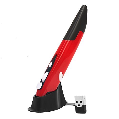 2.4GHz Wireless Optical Pen Mouse Lcyyo Adjustable 800 1200 1600DPI USB Optical Pen Mouse with Pen Stand for PC Computer Desktop Notebook Laptop (Red)