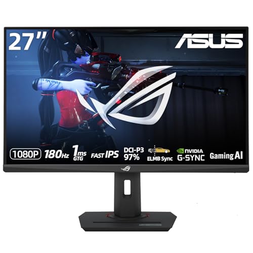 ASUS ROG Strix 27” QHD Gaming Monitor, Fast IPS, LCD Panel, 180Hz, 1ms, 97% DCI-P3, HDR, NVIDIA G-Sync, USB-C, AI-Powered Shadow Boost, Anti-Glare M, Adjustable Stand(Phone Holder+Tripod Socket)