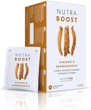 Nutra Tea NUTRABOOST Energy Tea with Ashwagandha & Ginseng, 20 Tea Bags