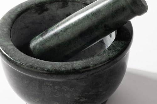 Image of BR AND SONS GREEN Marble Mortar and Pestle Set - 4 Inch Traditional Imam Dasta Kundi Kharal Okhli Khalbatta - Natural Stone Spice Grinder for Kitchen - Indian Masher
