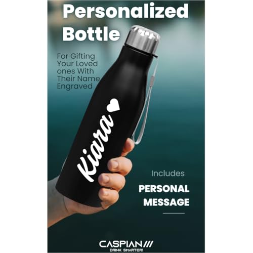 Image of CASPIAN / / / Bolt Customised Stainless Steel Water Bottle 1L, Black with Logo Print - Personalised Water Bottle with Your Name Print for Kids Boys Girls School Office Gym- Perfect for Corporate Gifting