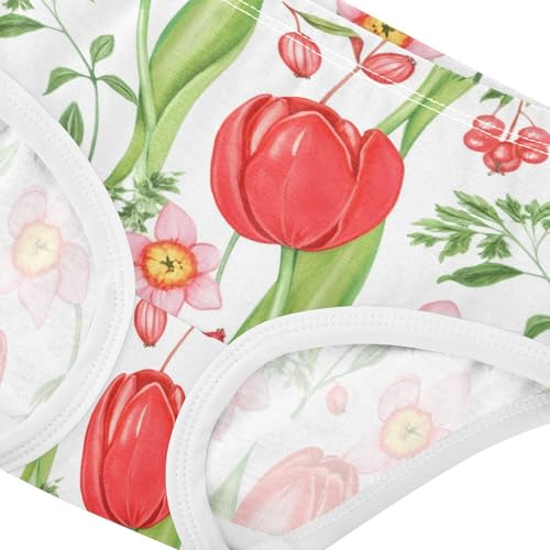 Girls Underwear Toddlers 2t Cotton Cute Panties Girl Pattern Kids Undies Briefs Watercolor Red Tulips White4