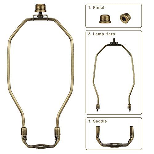 Canomo 2 Packs 8 Inches Heavy Duty Lamp Harp Holder Detachable Harp With Solid Finial For Table And Floor Lamps, Antique Brass #TOP1
