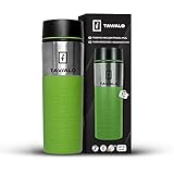 TAVIALO Thermobecher - Isolierbecher 380ml, Thermobecher Kaffee to go, INOX Edelstahl + 2 zusätzliche Silikondichtungen, Farbkarton (Grün)
