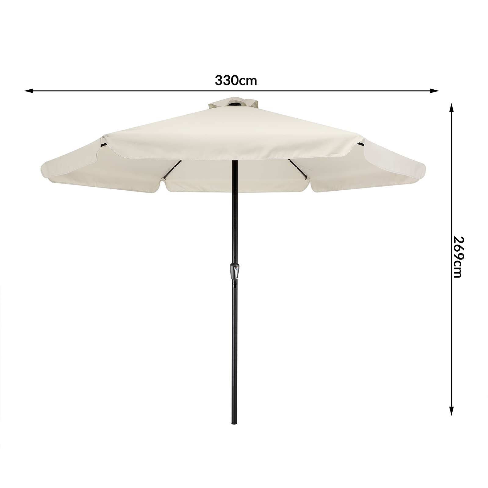 Kingsleeve Ombrellone da Giardino 24 luci LED Ø330cm Manovella Ombrelloni Terrazza Parasole Protezione UV 80+ Crema