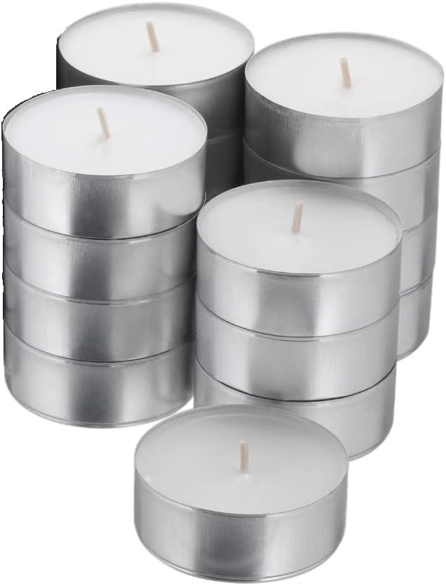 Realm White Unscented 4 Hour Burn Tea Light Candles (12 Pack) | Smokeless + Long Lasting + Even Burning | Mess Free Candles That Will Light Up Your Home