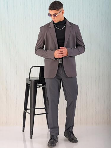 Image of The Indian Garage Co Men Comfort Straight Fit Solid Stretchable Single Breated Knitted Blazers