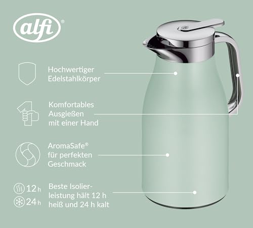 alfi SKYLINE 1,0l, pastell mint, Edelstahl-Isolierkanne mit hygienischem Hartglaseinsatz, Drehverschluss mit bequemer Drucktaste, ergonomischer Griff, ideal als Kaffeekanne, Teekanne, BPA-frei 3