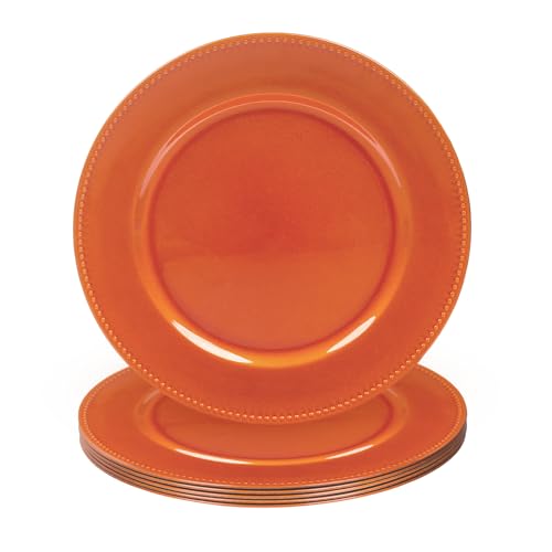 MAONAME Orange Charger Plates, Round Dinner Charger with Beaded, 13 Inch Plastic Plate Chargers for Wedding, Table Decor, Set of 6 by MAONAME - Used condition - US$32.28