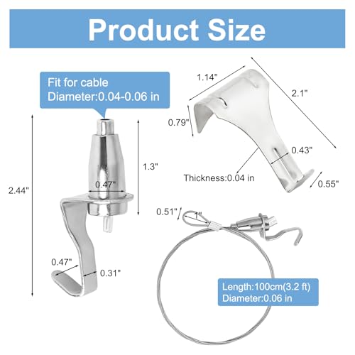 Image of 15 Pcs Picture Rail Hooks Molding Hooks Picture Rail Hangers,Adjustable Picture Wire Hooks Kit with 3ft (1 m) Length Cable with Loop,Picture Hanging Kit for Frames,Light Lamp,Billboards,Basket