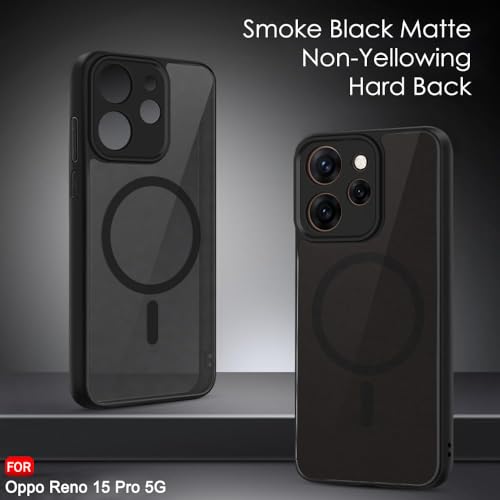 Image of TheGiftKart Hybrid Shockproof Back Cover Case for Oppo Reno 15 Pro 5G Compatible with MagSafe | Hard Back Cover Case for Oppo Reno15 Pro 5G (PC & TPU, Translucent Smoke Matte Back, Black Sides)