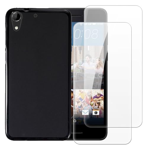 Shantime Case with 2 Pack Screen Protector Combo Compatible with HTC Desire 728 Ultra, Shockproof Cover and Tempered Glass Set for Full Body Safety(Black)
