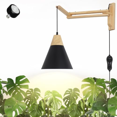 HMVPL Hanging Grow Lights for Indoor Plants Full Spectrum Plant Light for Indoor Growing with 20W COB Grow Light Bulb Wall Mounted Grow Light with Swing Arm 4/8/12H Timer for Large Small Plant